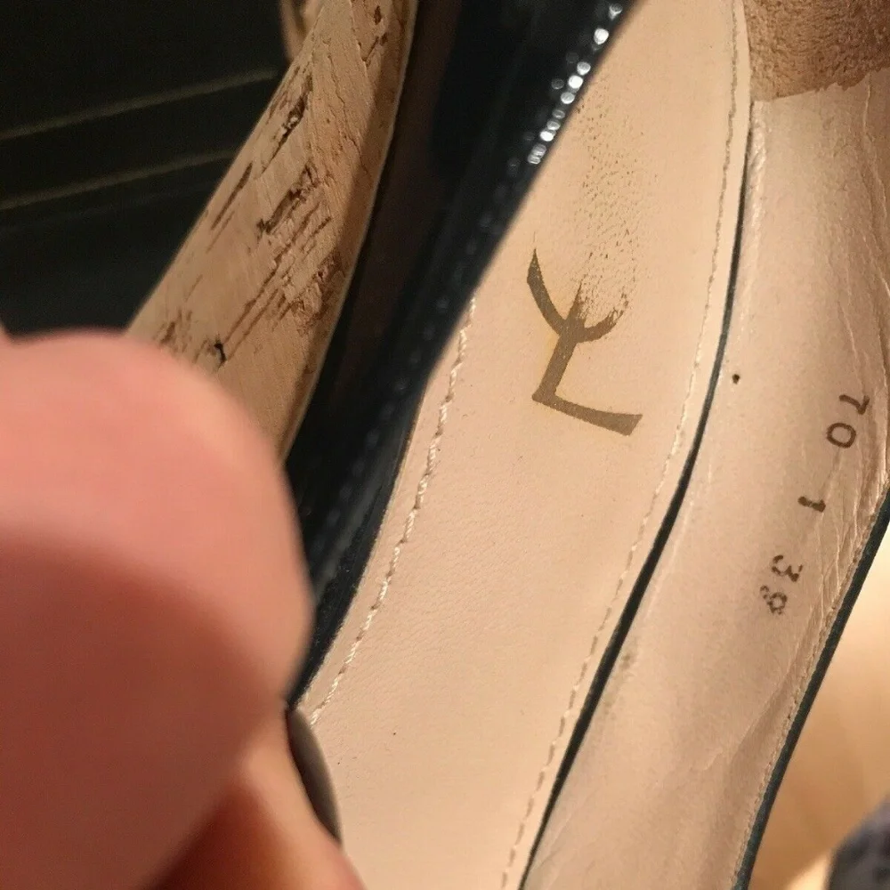 YSL Yves Saint Laurent 39 Navy Blue Patent Wedge